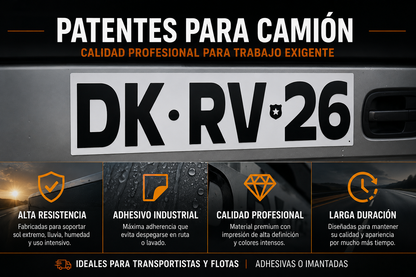 🚚 Patentes para Camiones Certificadas Adhesivas o Imantadas